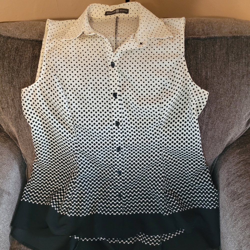 Signature & Co Black/White Dressy Tunic/Blouse Size M/M